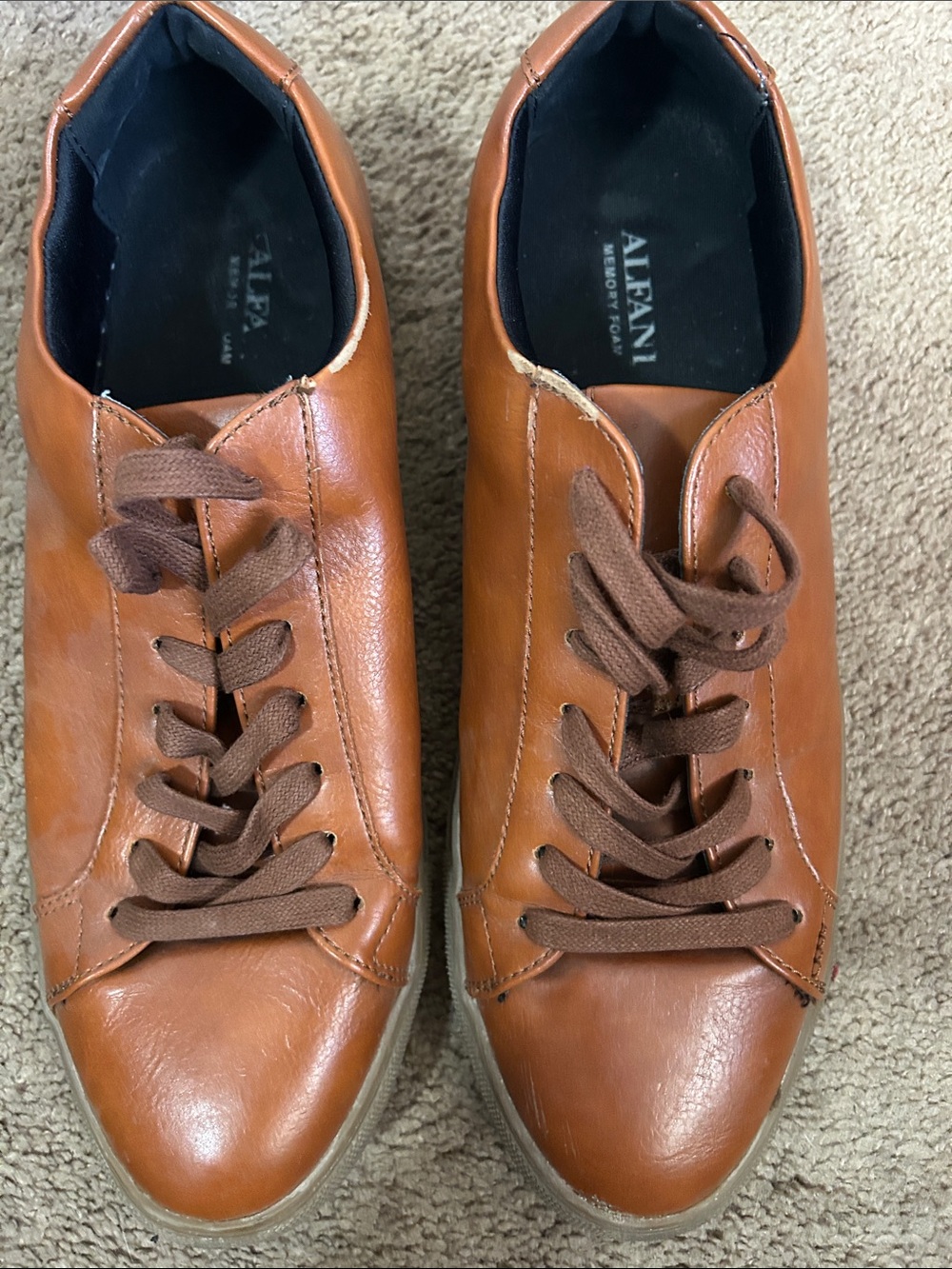 Alfani Men's Tan Leather Lace-Up Casual Sneakers